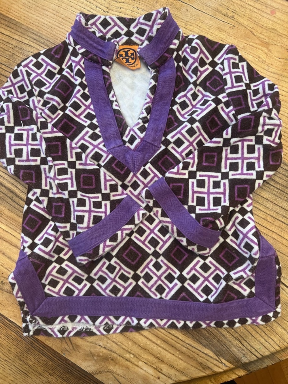 Tory Burch Purple Terrycloth Geometric Knit Top